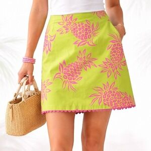 Skirtin Around Pineapple Print Skirt Women's 8 Lime Green Pink Ric Rac Tropical